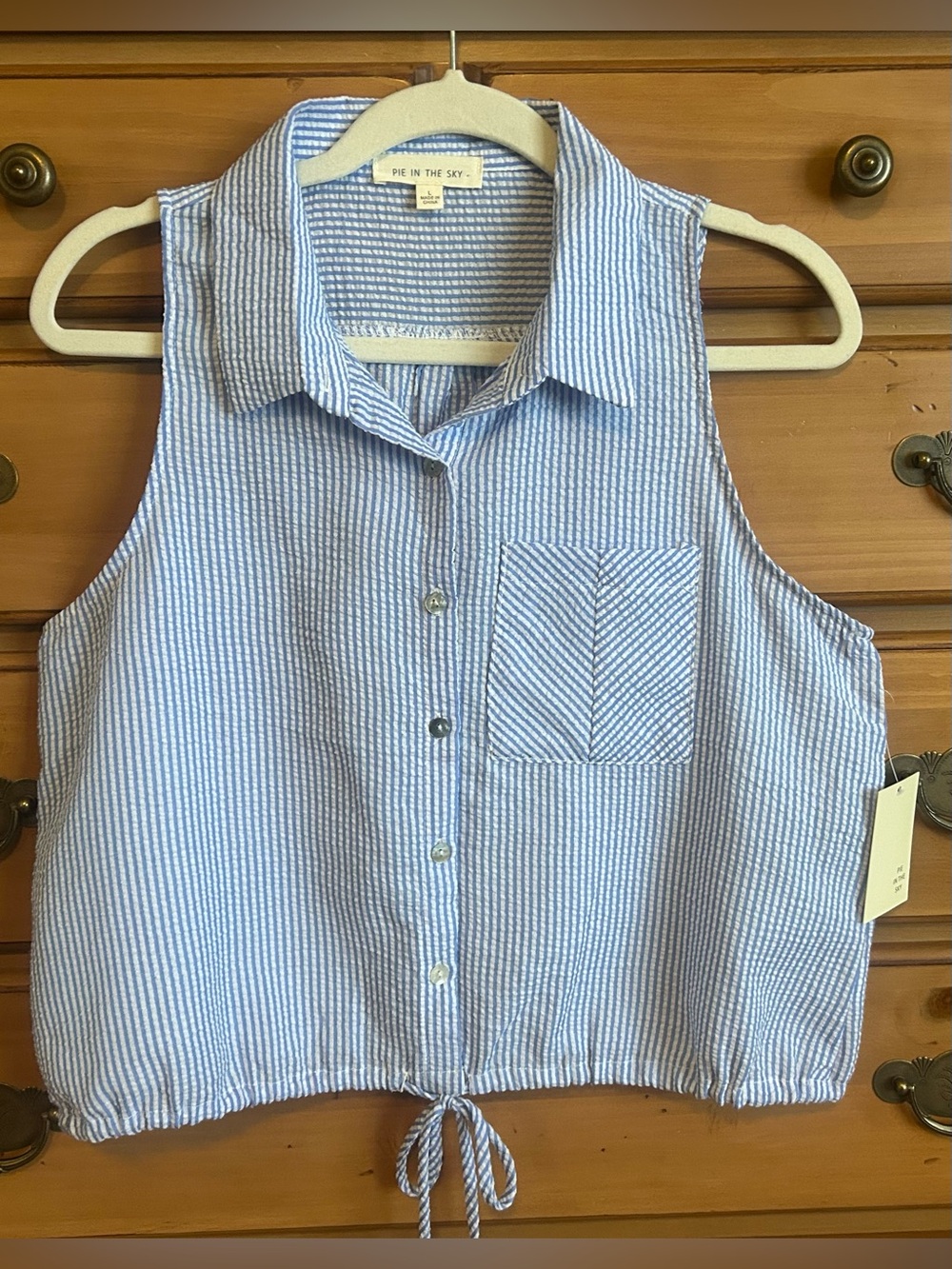 Pie in the Sky Blue & White Striped Sleeveless Button Top